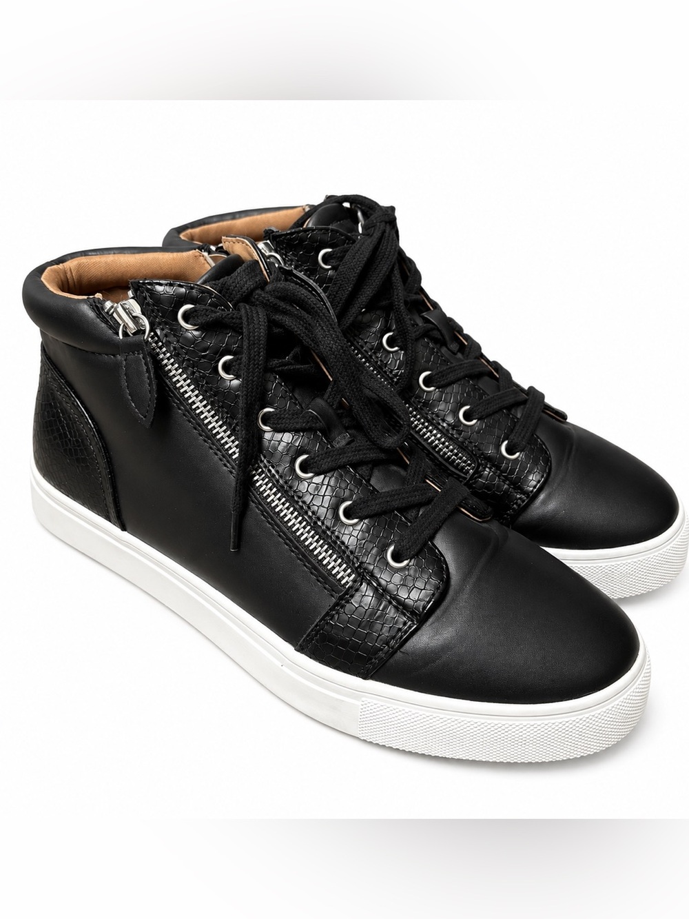 Dolce Vita Size 10 Alison Black High Top Sneakers Croc Embossed Side Zip Lace Up